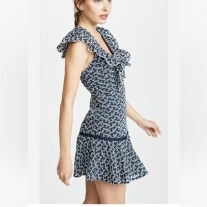 Keepsake The Label Navy Blue White Blossom Pinafore Mini Dress Ruffle Hem XS